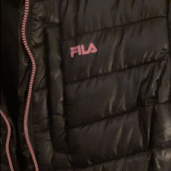 FILA Black Puffer Jacket with Breast Cancer Awareness Pink Ribbon on Sleeve - Picture 6 of 7